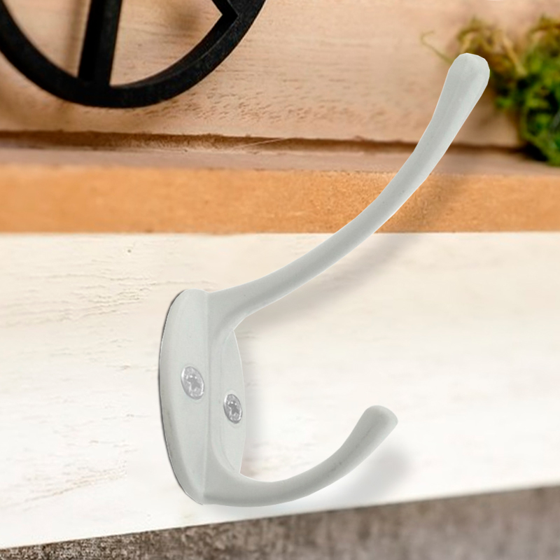 Крючок мебельный Trodos "ZY-703А" 2-рожковый, сплав ЦАМ, белый