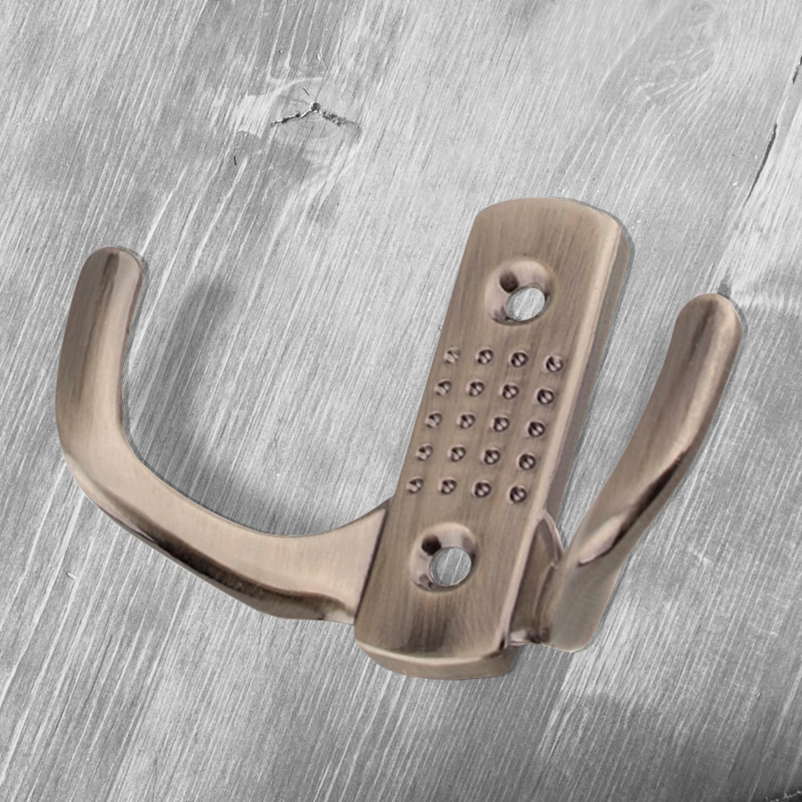 Крючок мебельный Trodos "ZY-201В" 2-рожковый, сплав ЦАМ, бронза