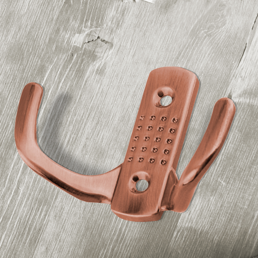 Крючок мебельный Trodos "ZY-201В" 2-рожковый, сплав ЦАМ, медь