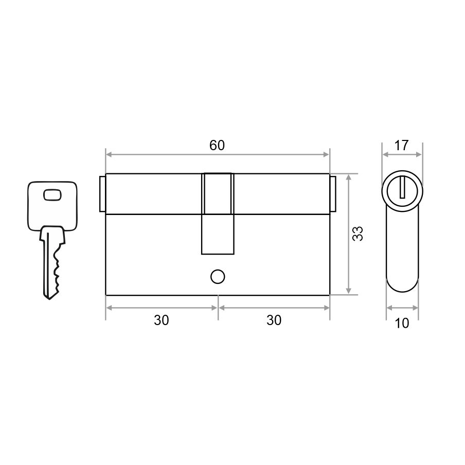 Механизм цилиндровый Trodos ЦМ 60(30/30) латунь 5 ключей, золото, блистер