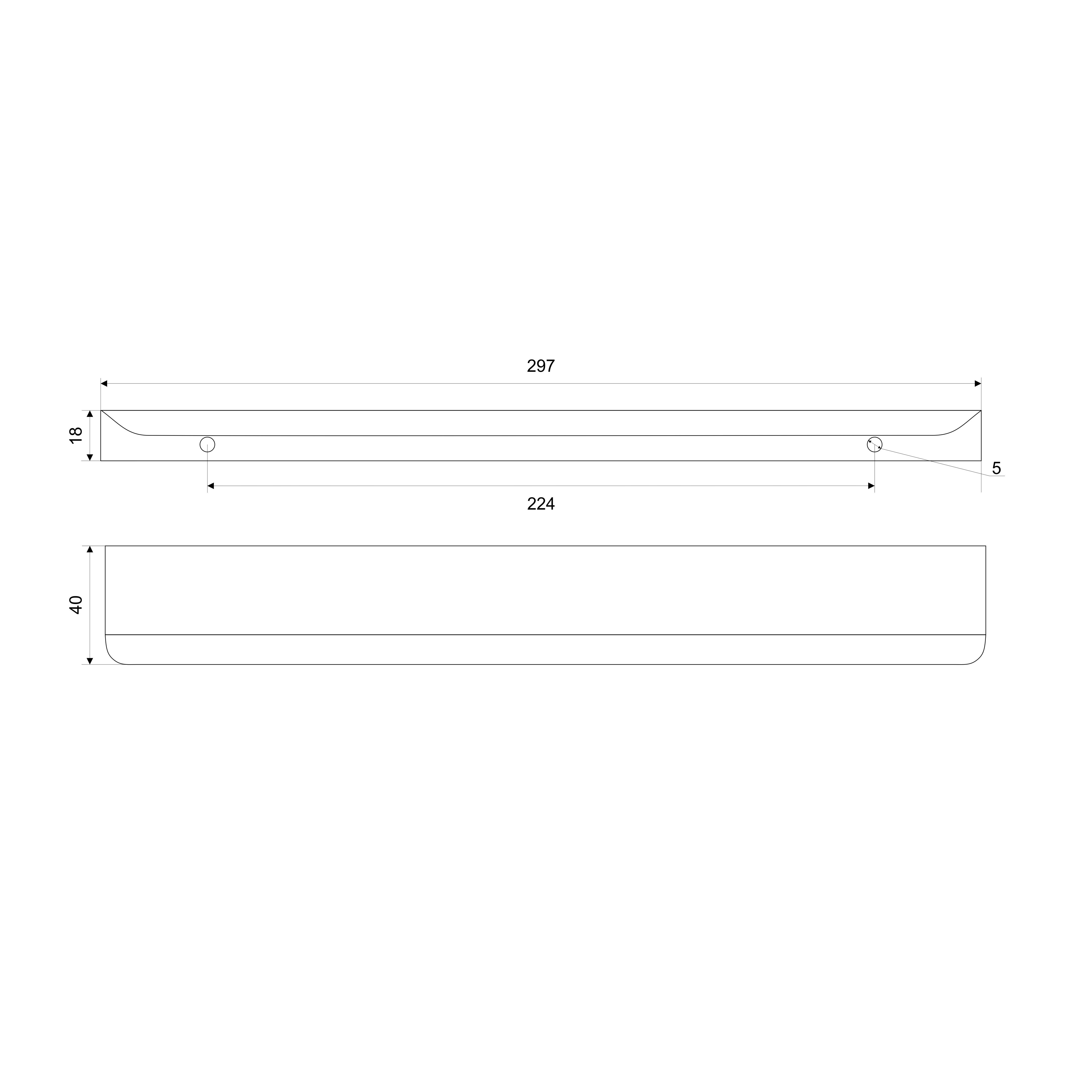 Ручка торцевая мебельная Trodos "10289" 224мм алюминий, черный 