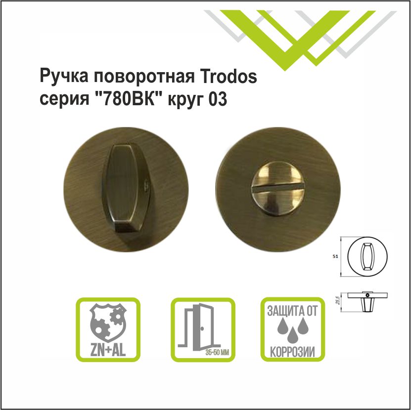 Ручка поворотная Trodos "BK" серия 06 slim, бронза