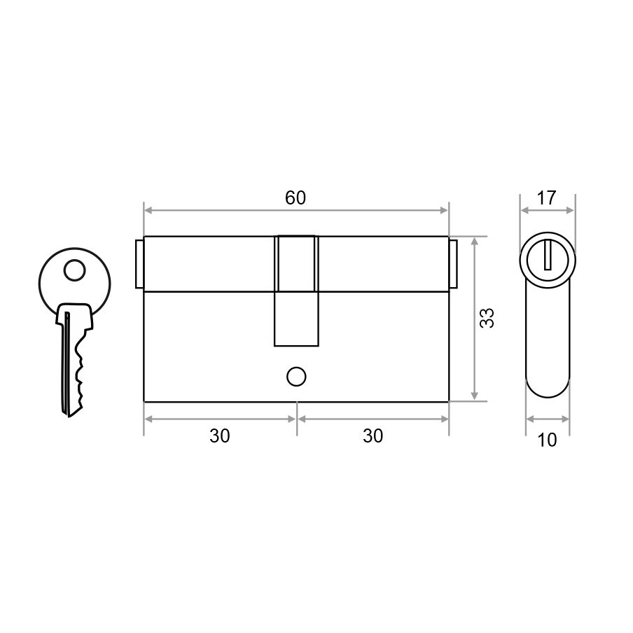 Механизм цилиндровый Vrata ЦМ 60(30/30) алюминий 3 ключа, золото