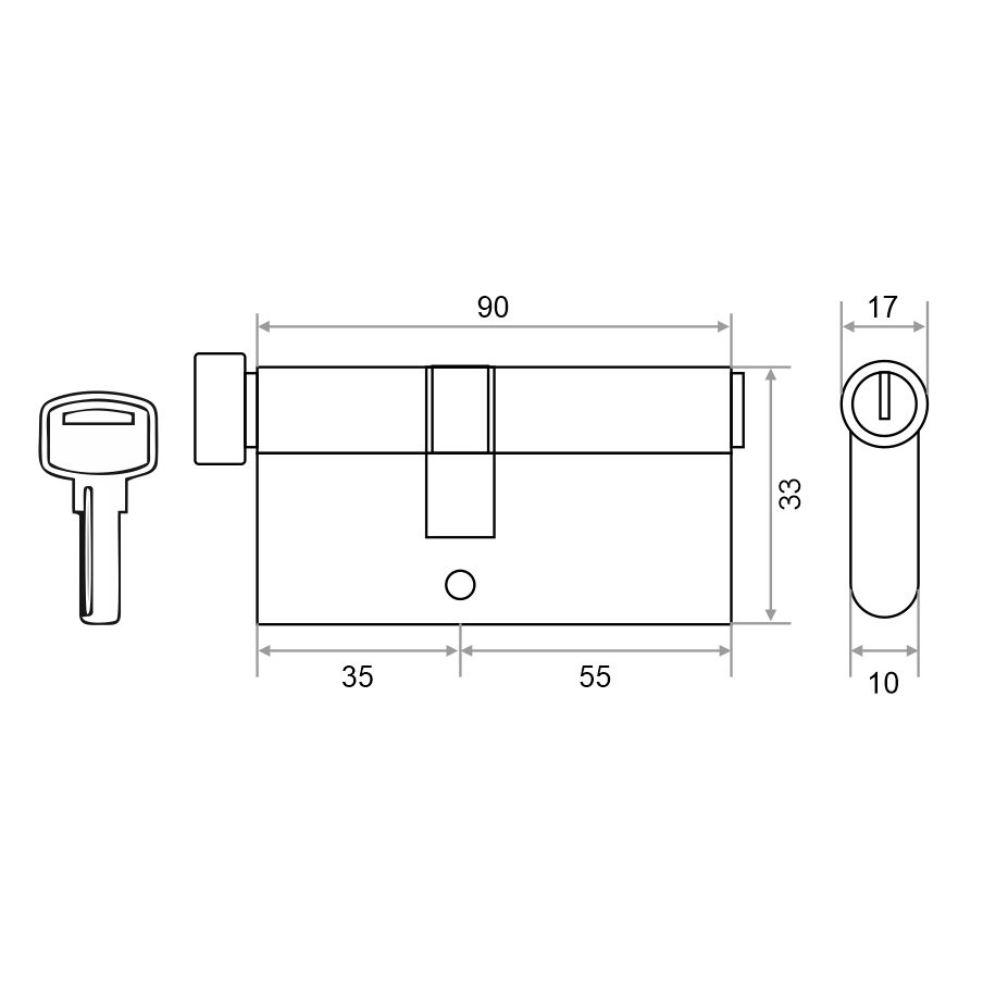 Механизм цилиндровый Trodos ЦМВП 90(35в/55) сплав ЦАМ 5 ключей, хром