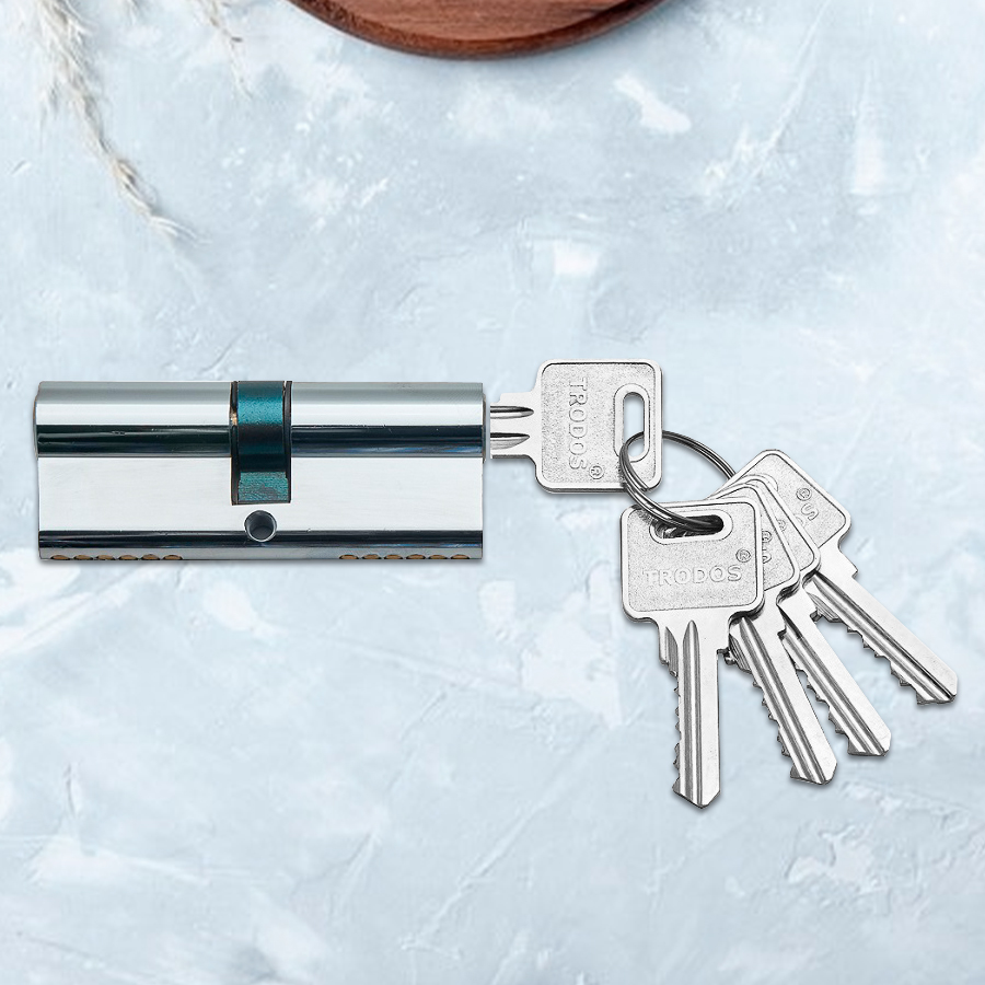 Механизм цилиндровый Trodos ЦМ 80(40/40) латунь 5 ключей, хром, блистер