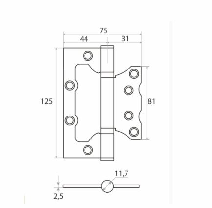 Петля накладная Trodos 125х75х2,5 WW без врезки, белый 