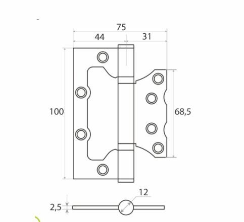 Петля накладная Trodos 100х75х2,5 BL без врезки, черный, флоупак