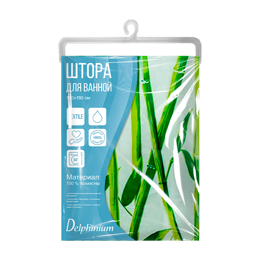 Штора для ванной Delphinium "Бамбук" полиэстер 180х180см,12 колец, мультиколор
