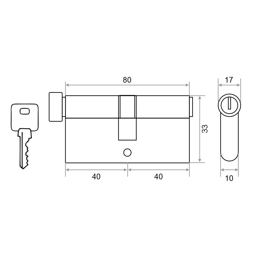 Механизм цилиндровый Trodos ЦМВ 80(40/40) латунь 5 ключей, хром, блистер