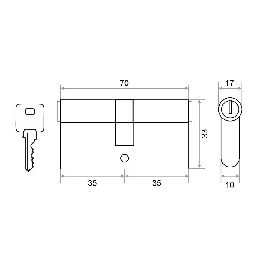 Механизм цилиндровый Trodos ЦМ 70(35/35) латунь 5 ключей, хром, блистер