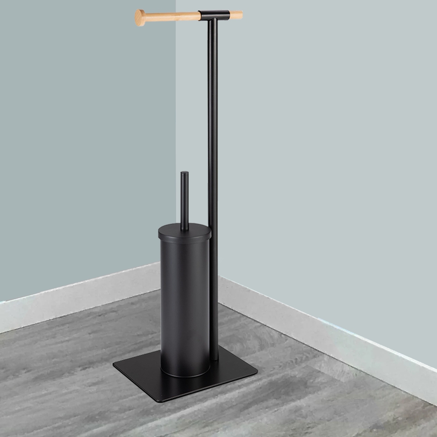 Ерш напольный-стойка с держателем для туалетной бумаги Zenfort "0955", черный матовый