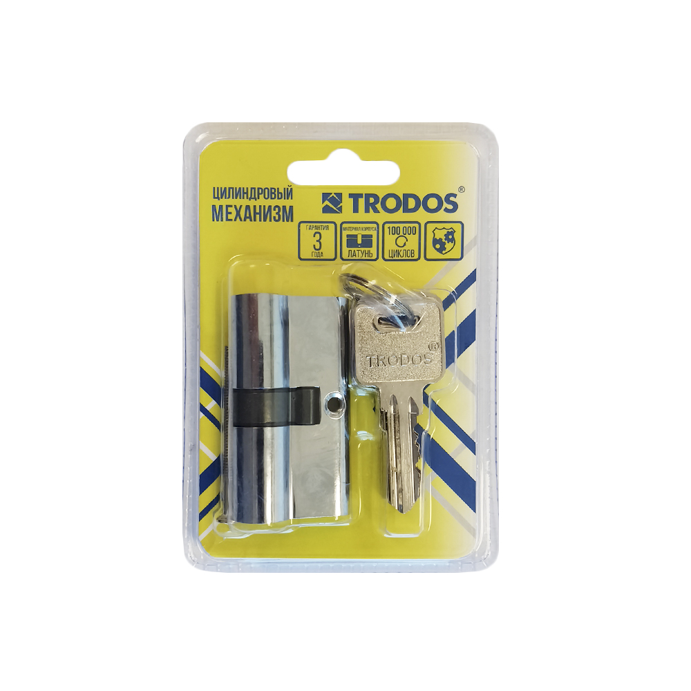 Механизм цилиндровый Trodos ЦМ 60(30/30) латунь 5 ключей, хром, блистер