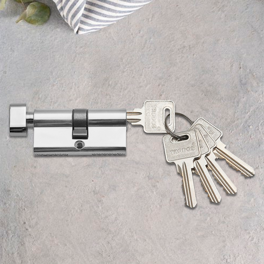 Механизм цилиндровый Trodos ЦМВ 60(30/30) латунь 5 ключей, хром, блистер