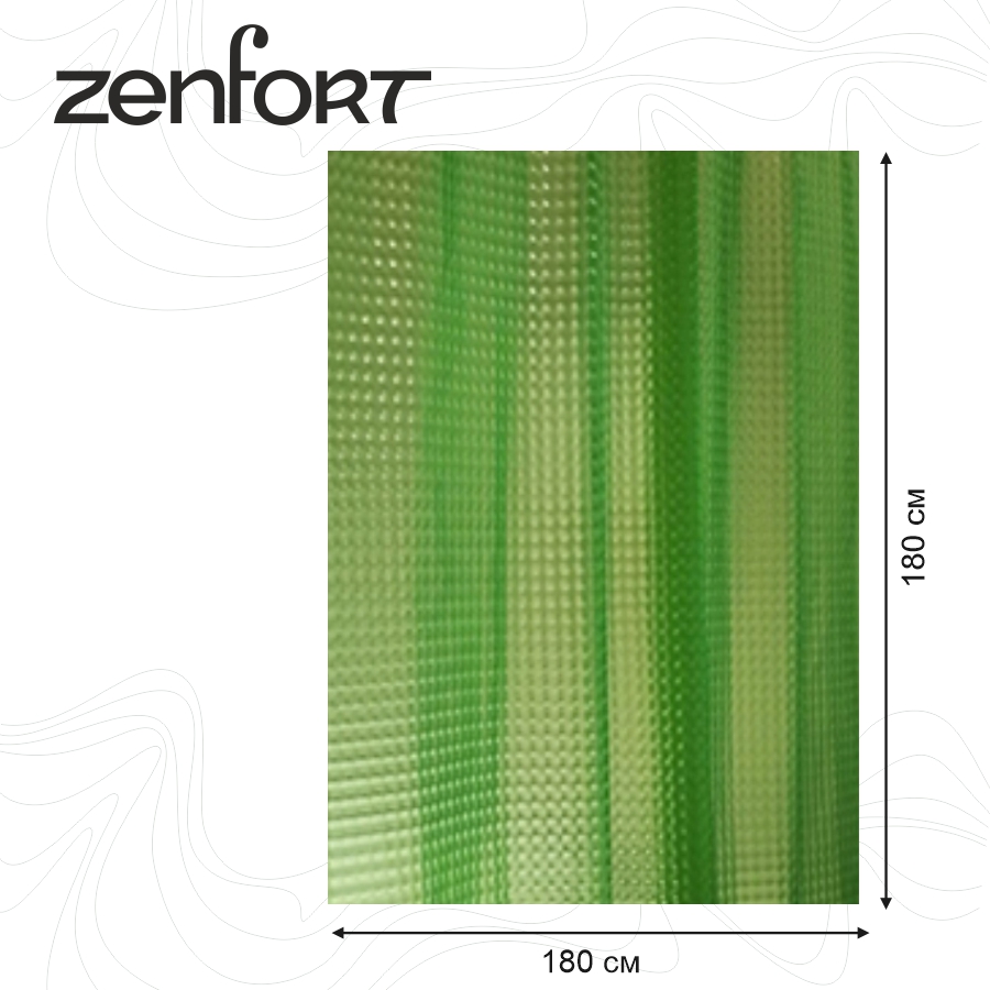 Штора для ванной Zenfort "Лаурель 3D" ПВХ 180х180см, 12 колец, зеленый