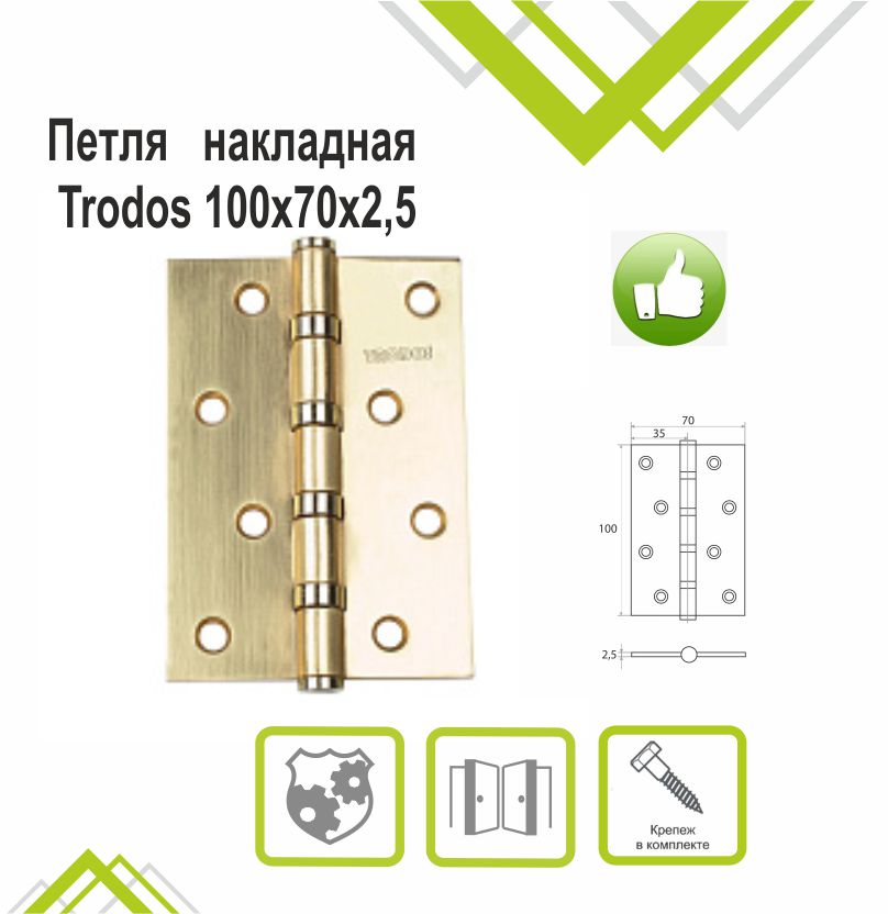Петля накладная Trodos 100х70х2,5 SB золото матовый