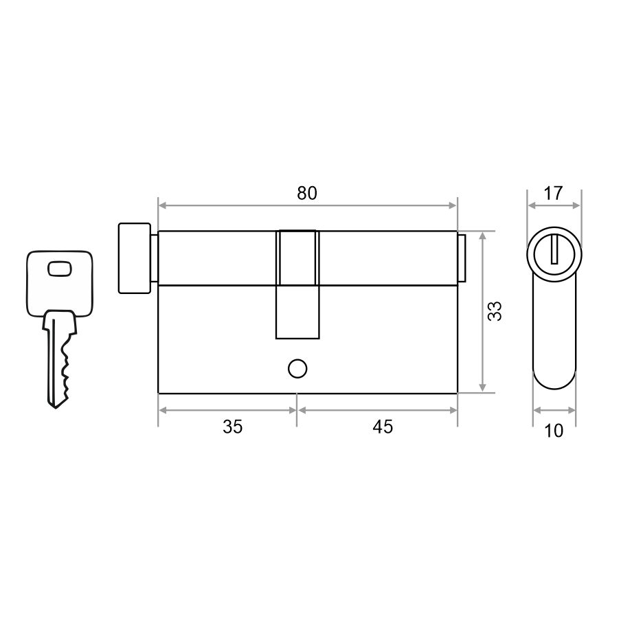Механизм цилиндровый Trodos ЦМВ 80(35в/45) латунь 5 ключей, хром, блистер