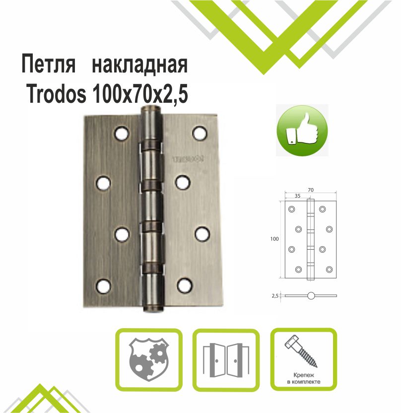 Петля накладная Trodos 100х70х2,5 AB бронза