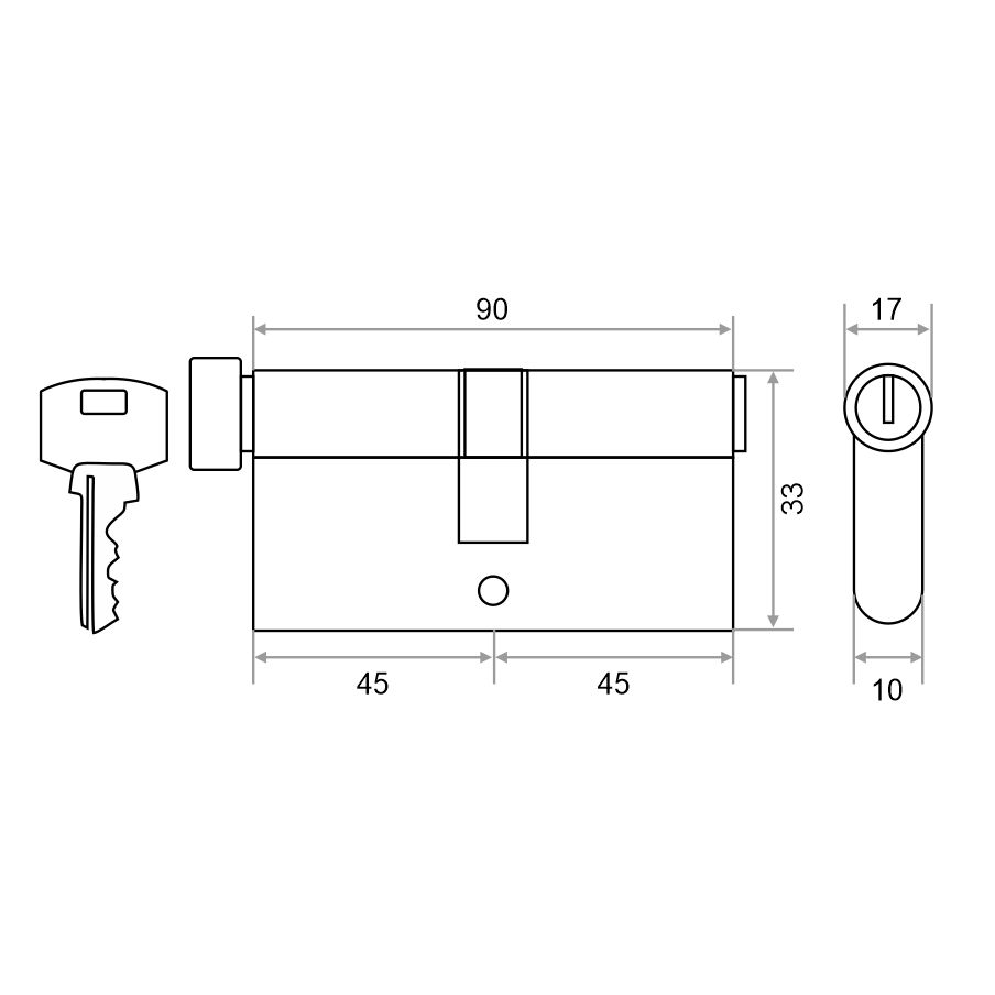 Механизм цилиндровый Trodos ЦМВ 90(45/45) сплав ЦАМ 5 ключей, золото