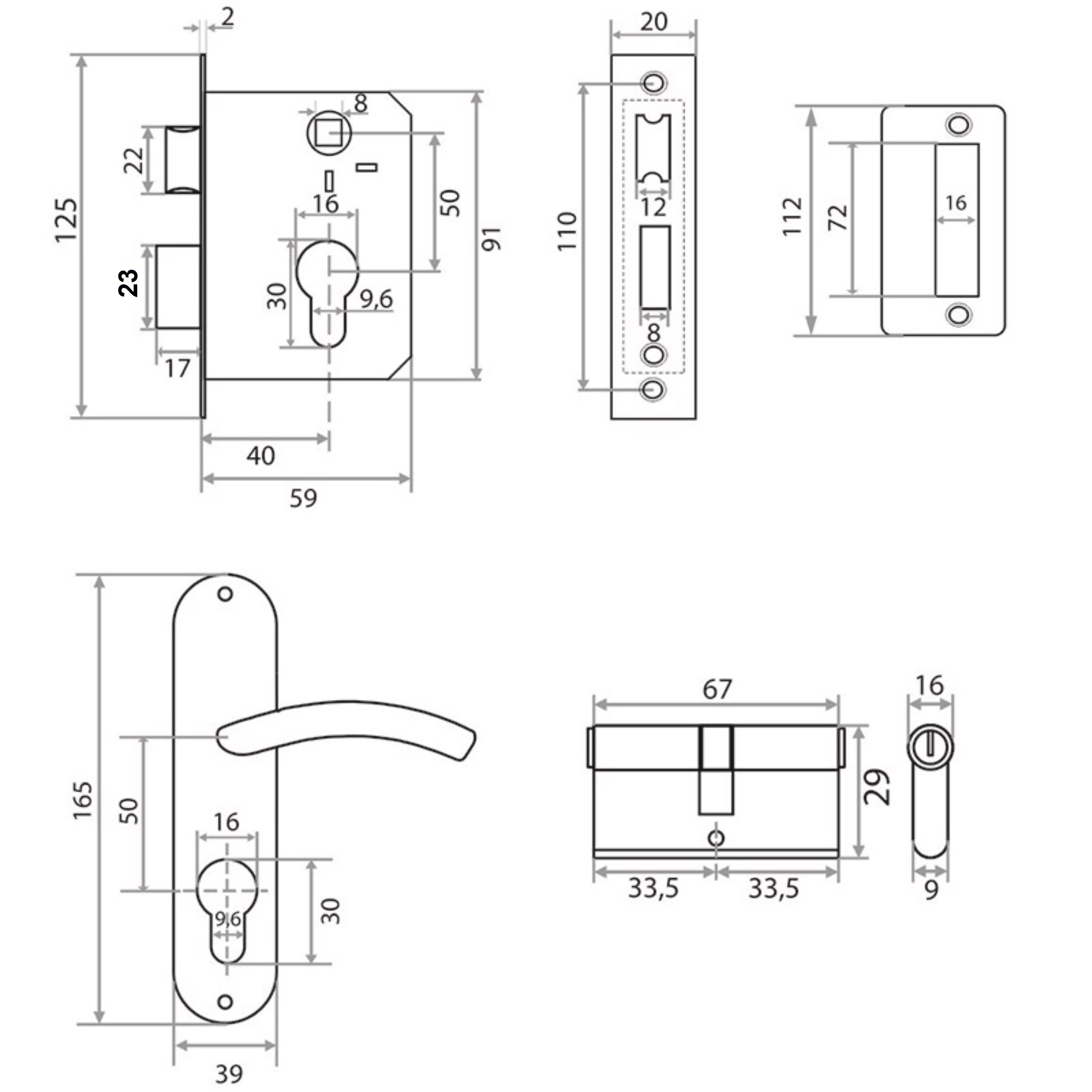 Замок врезной Vrata 50/106-ЦМ70 цилиндровый с защелкой, с ручкой, золото