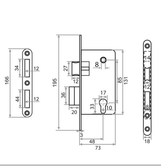 Корпус замка Trodos  R1-85 ET CP с ригелем, хром