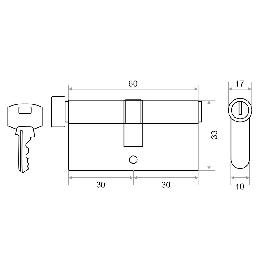 Механизм цилиндровый Trodos ЦМВ 60(30/30) сплав ЦАМ 5 ключей, хром