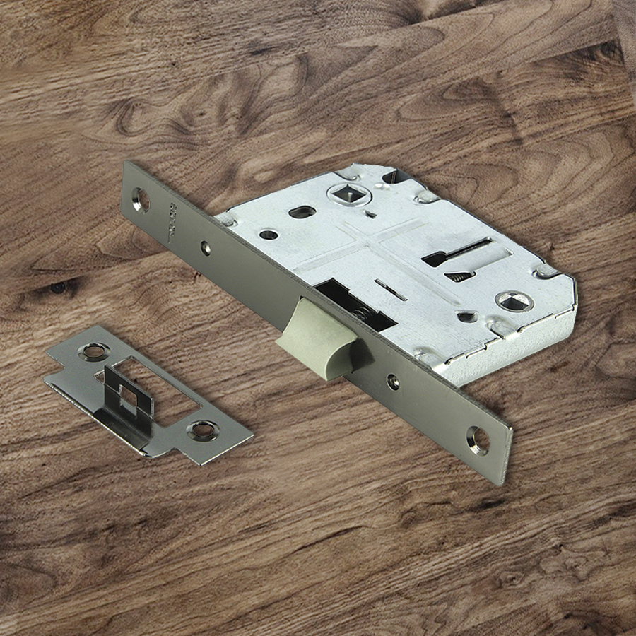 Защелка врезная Trodos 2070WС с фиксацией под поворотную ручку с прямоуг.планкой,пластик, чер.никель