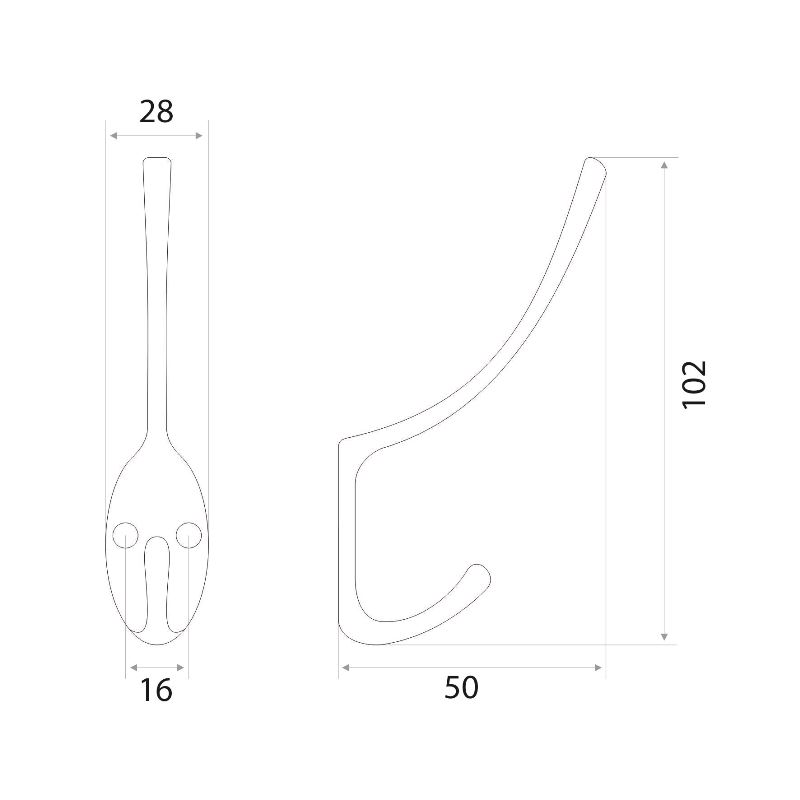 Крючок мебельный Trodos "ZY-703А" 2-рожковый, сплав ЦАМ, белый