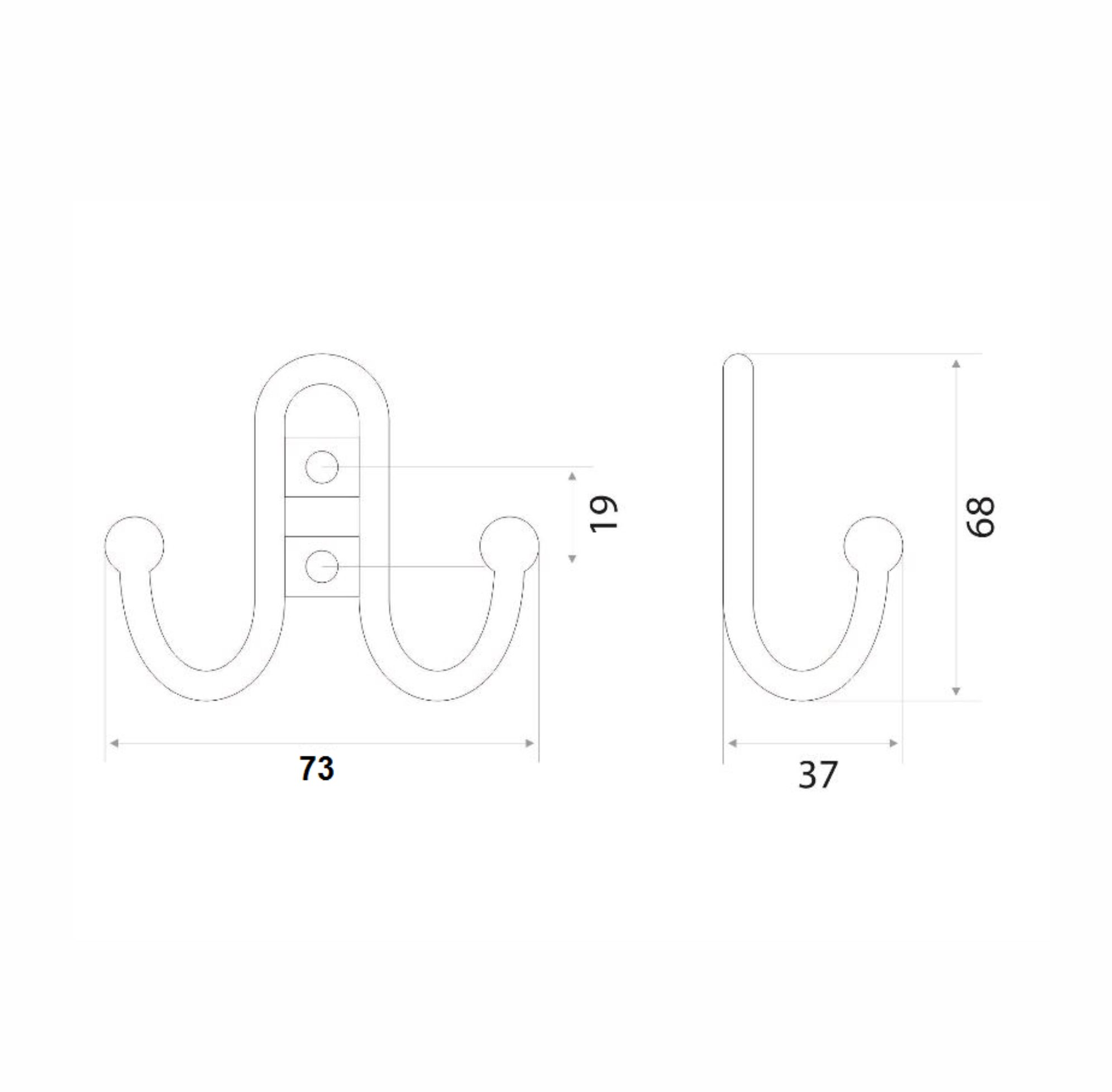 Крючок мебельный Trodos "ZY-208В" 2-рожковый, сплав ЦАМ, хром