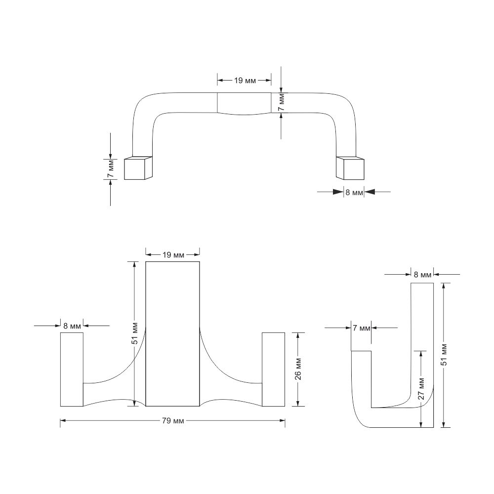 Крючок мебельный Trodos " ZY-146B" 2-рожковый, сплав ЦАМ, сатиновое золото матовый