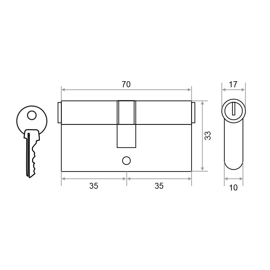 Механизм цилиндровый Vrata ЦМ 70(35/35) алюминий 3 ключа, хром