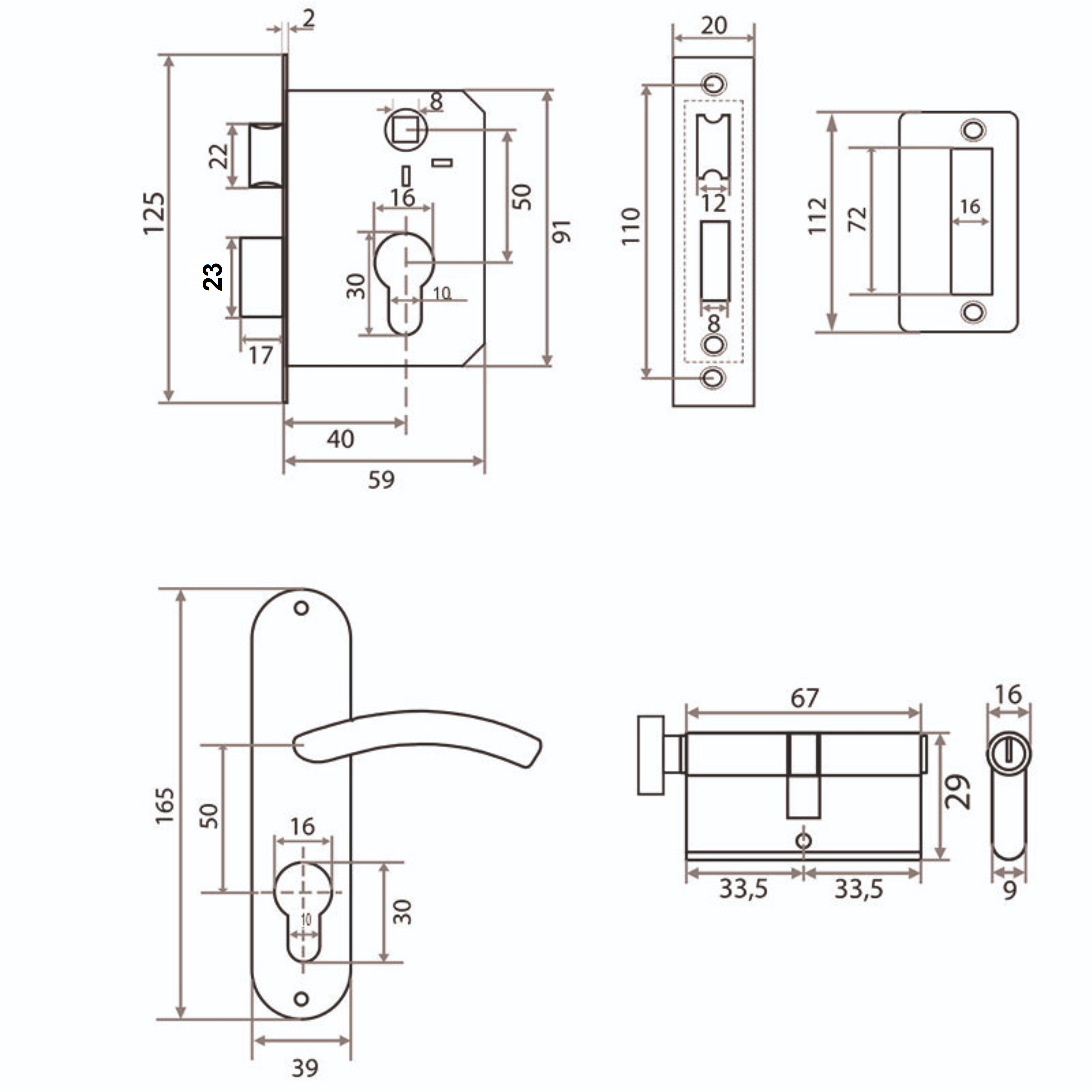 Замок врезной Vrata 50/76-ЦМВ70 цилиндровый с защелкой, с ручкой, бронза