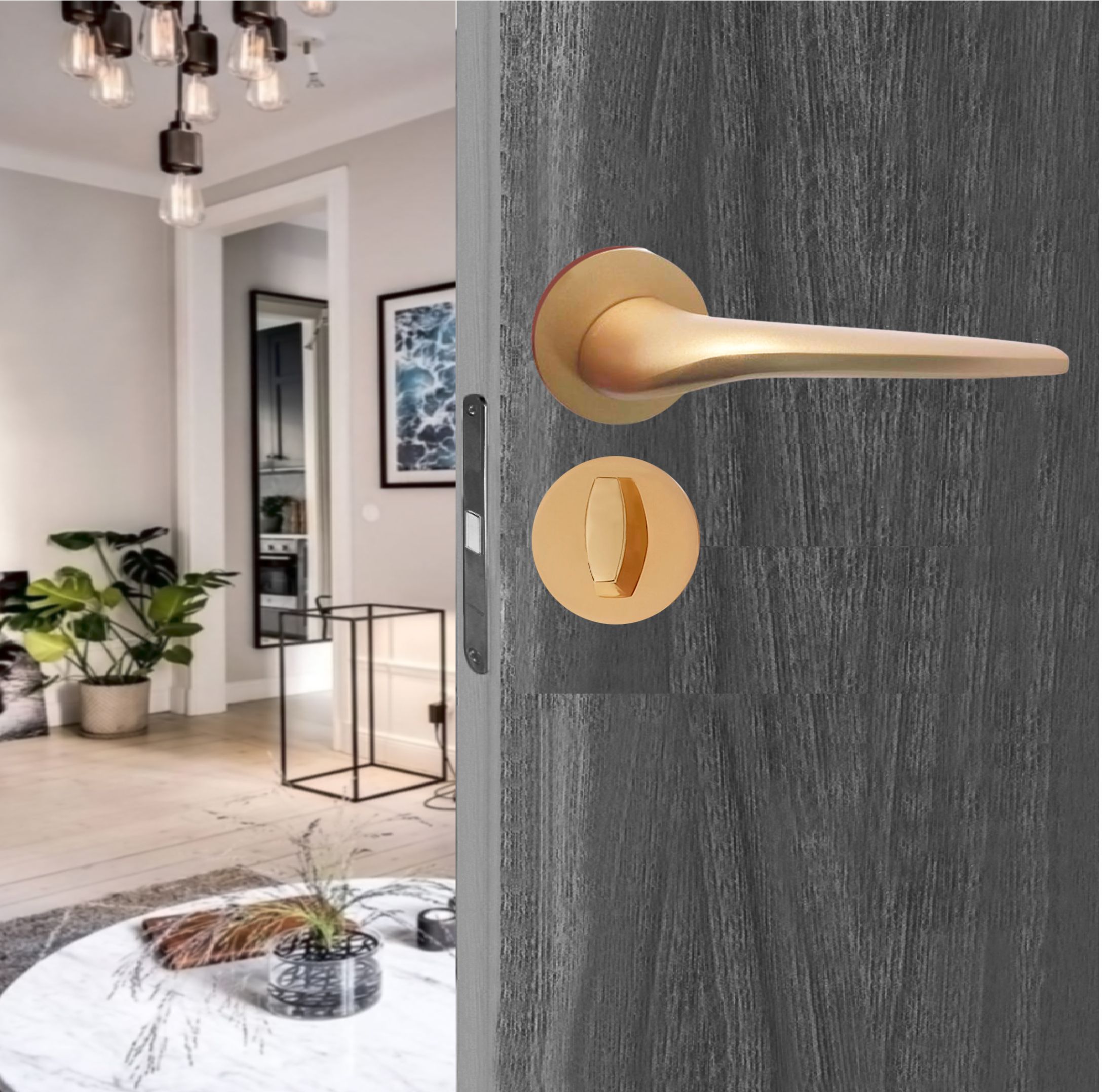 Ручка поворотная Vrata "ВК AL" серия 06 slim, сатиновое золото матовый