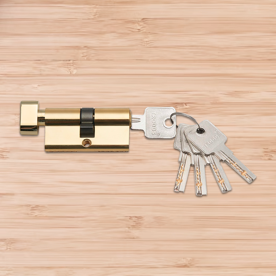 Механизм цилиндровый Trodos ЦМВП 70(35/35) латунь 5 ключей, золото, блистер