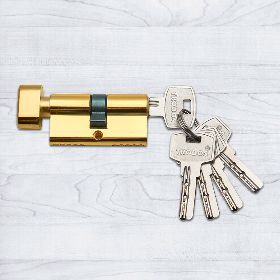 Механизм цилиндровый Trodos ЦМВП 60(30/30) сплав ЦАМ 5 ключей, золото
