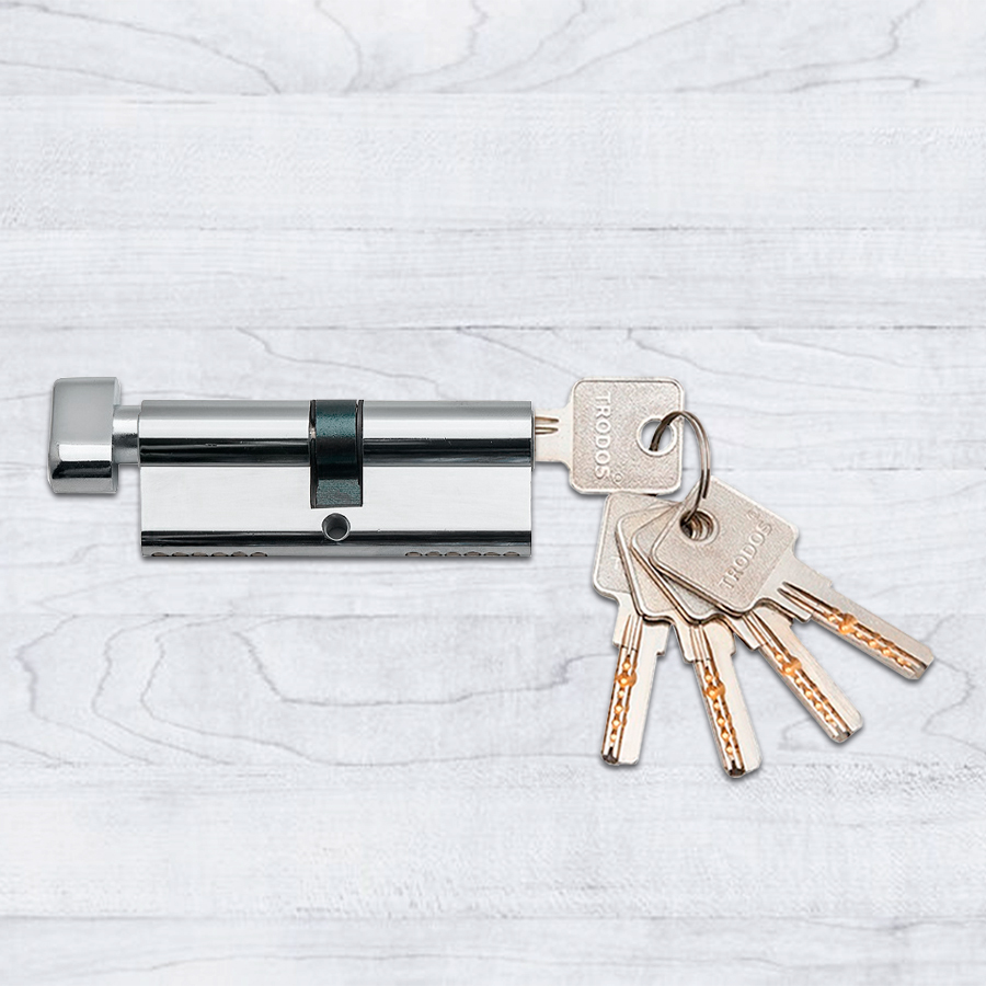 Механизм цилиндровый Trodos ЦМВП 90(45/45) латунь 5 ключей, хром, блистер