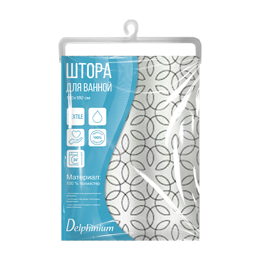 Штора для ванной Delphinium "Вальс" полиэстер 180х180см, 12 колец, мультиколор