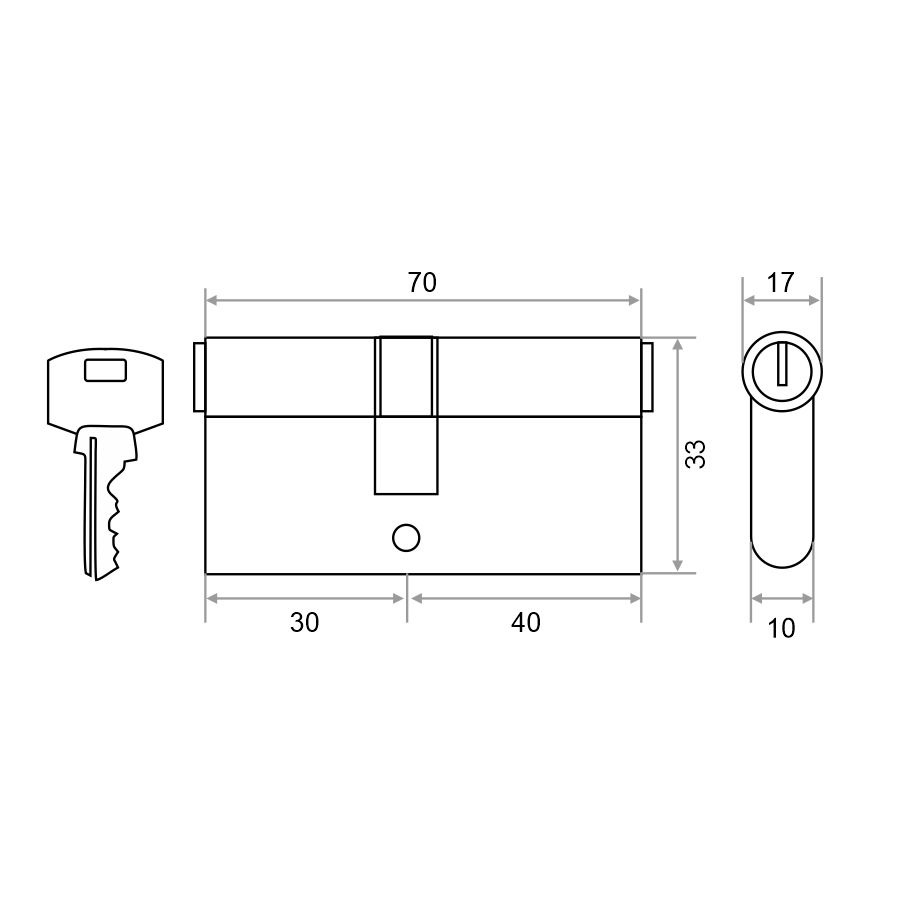 Механизм цилиндровый Trodos ЦМ 70(30/40) сплав ЦАМ 5 ключей, хром
