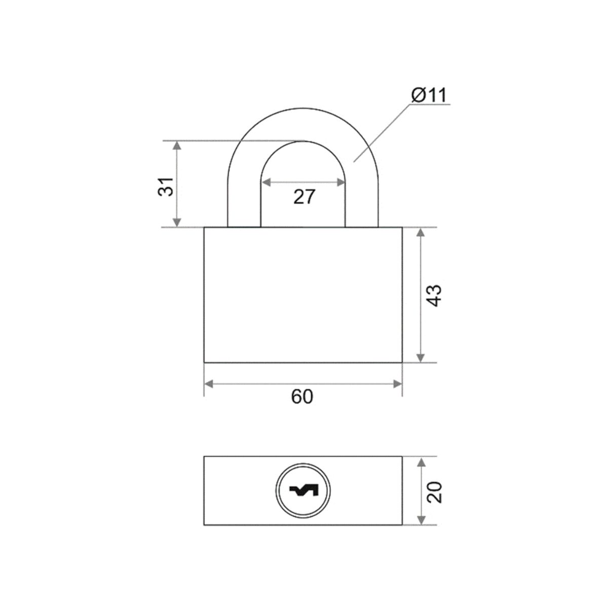 Замок навесной Vrata ВС-HD-60 чугун, хром, блистер