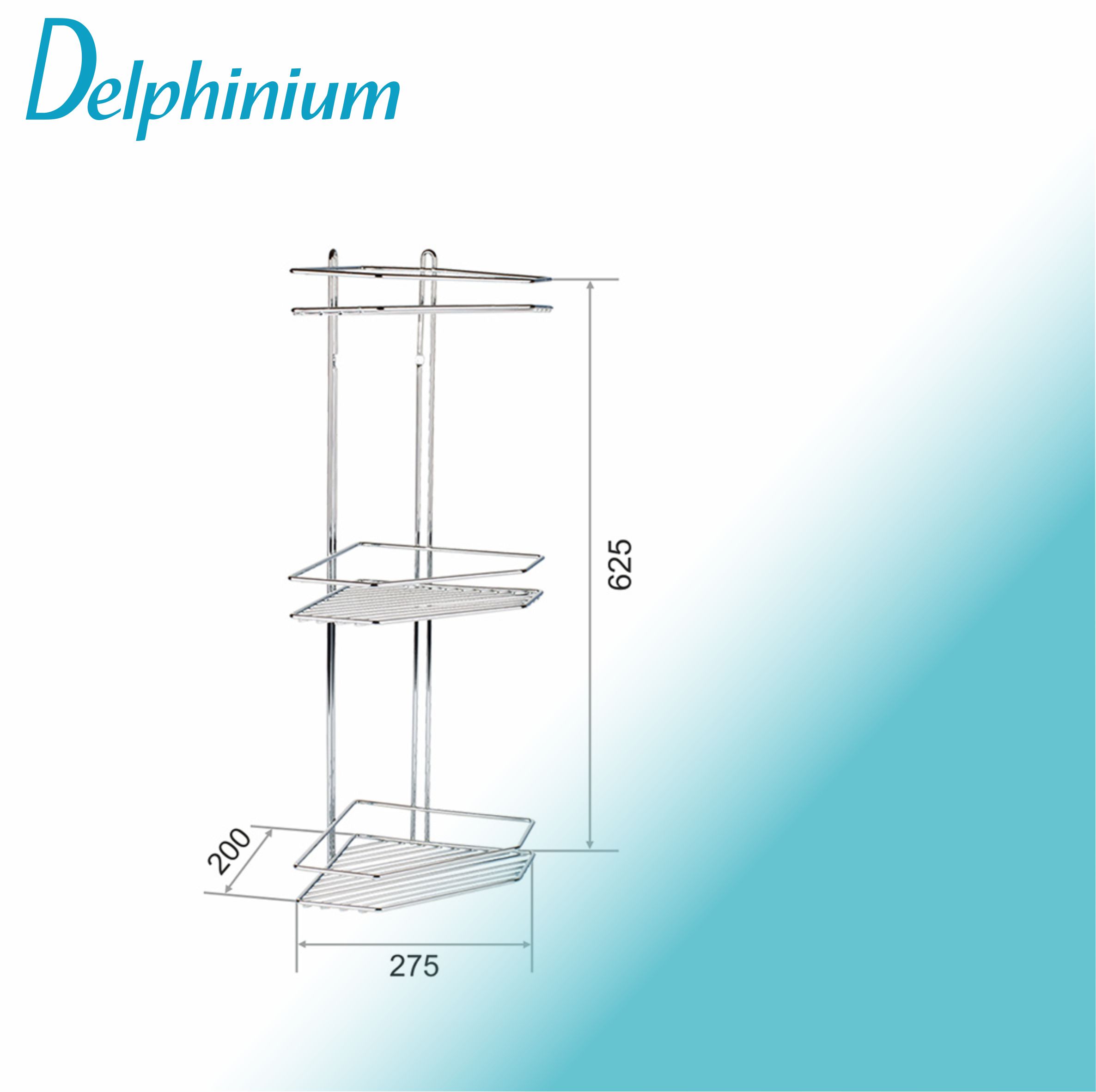 Полка настенная Delphinium 3-ярусная угловая "AE-672", хром