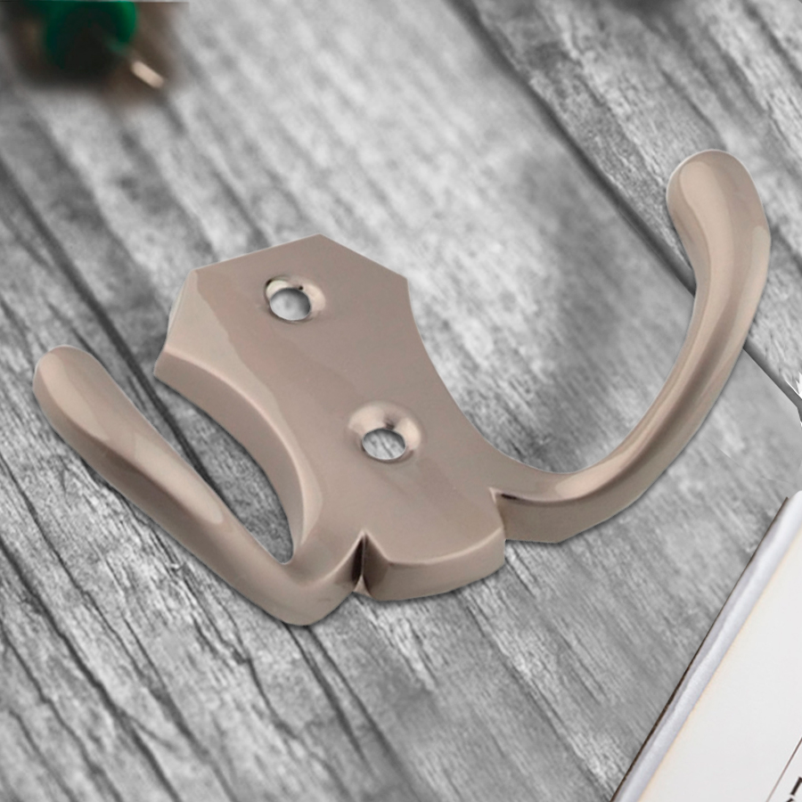 Крючок мебельный Trodos "ZY-204В" 2-рожковый, сплав ЦАМ, никель, хедер