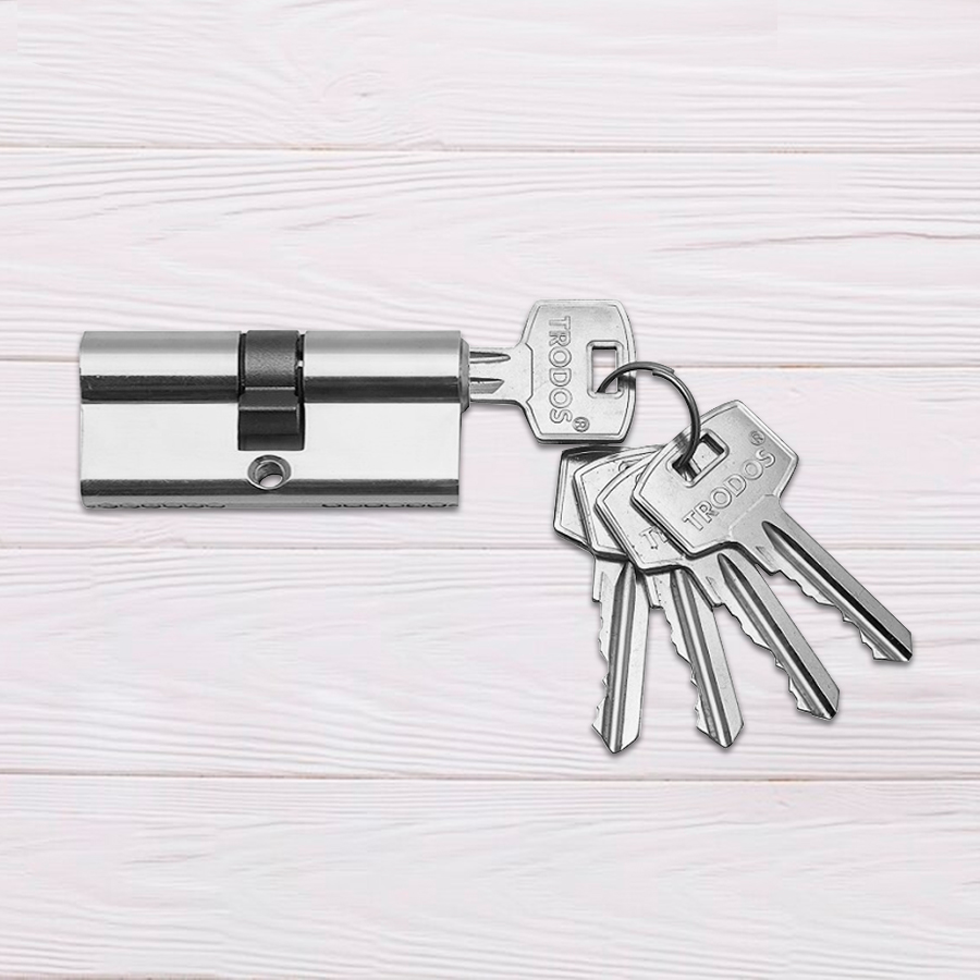 Механизм цилиндровый Trodos ЦМ 70(35/35) сплав ЦАМ 5 ключей, хром