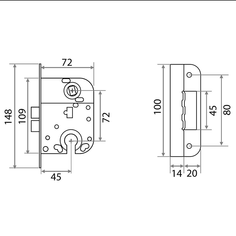 Замок врезной для финских дверей 2018ET без ответной планки, хром