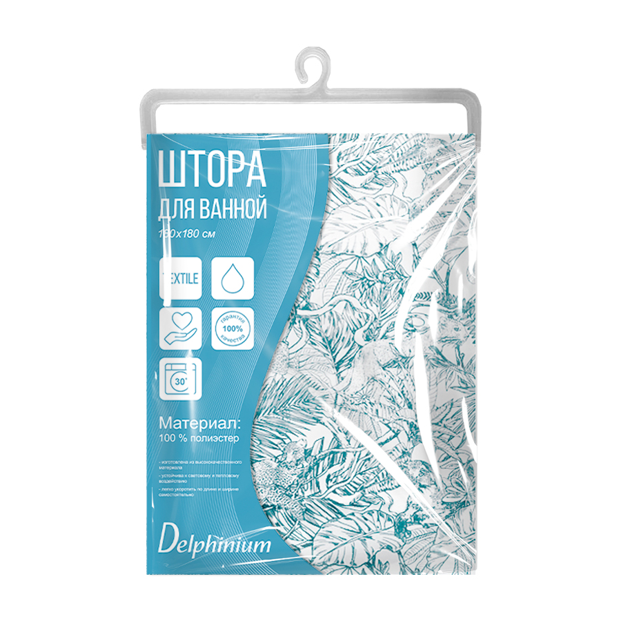 Штора для ванной Delphinium "Скарлет" полиэстер 180х180см, 12 колец, мультиколор