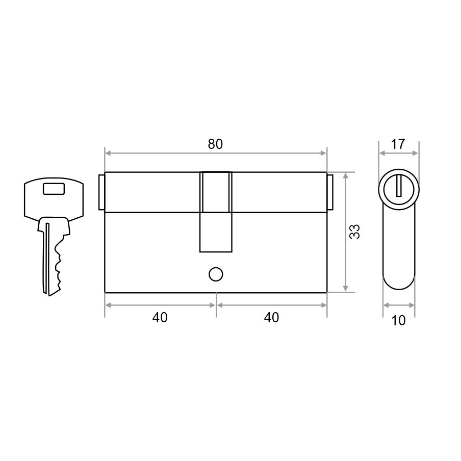 Механизм цилиндровый Trodos ЦМ 80(40/40) сплав ЦАМ 5 ключей, хром