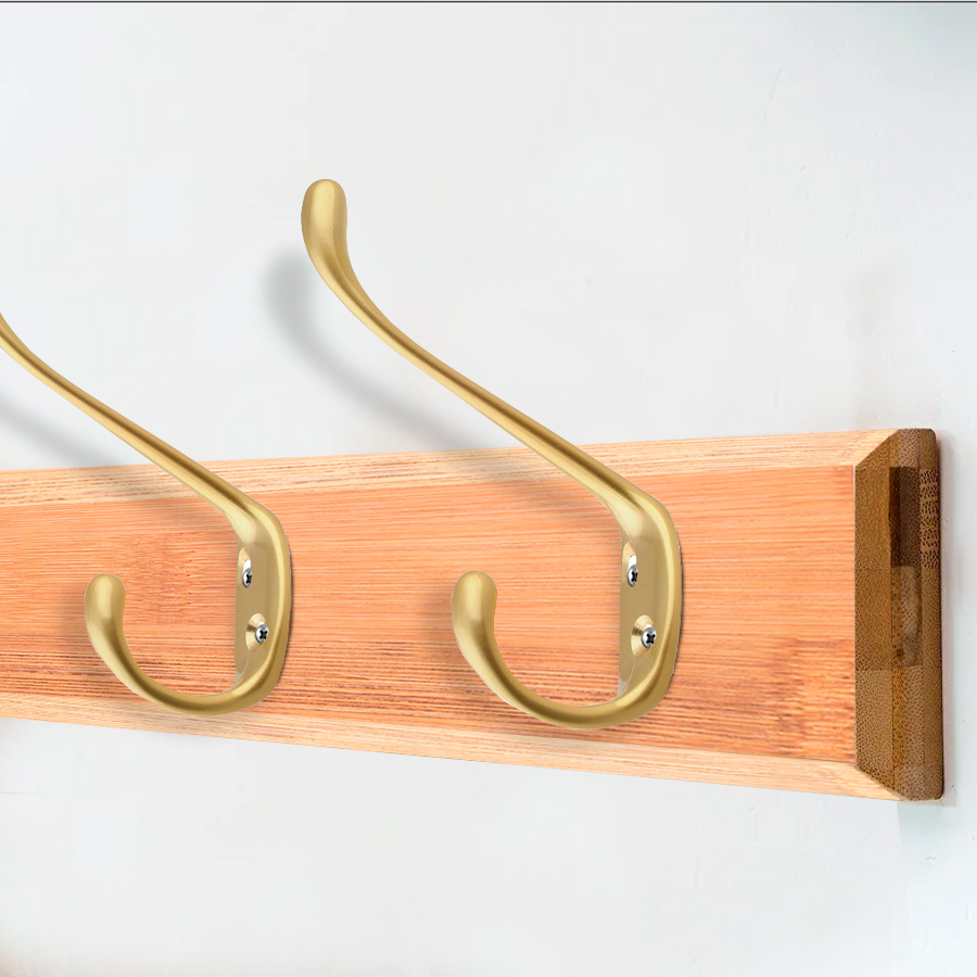 Крючок мебельный Trodos "ZY-203А" 2-рожковый, сплав ЦАМ, сатиновое золото матовый