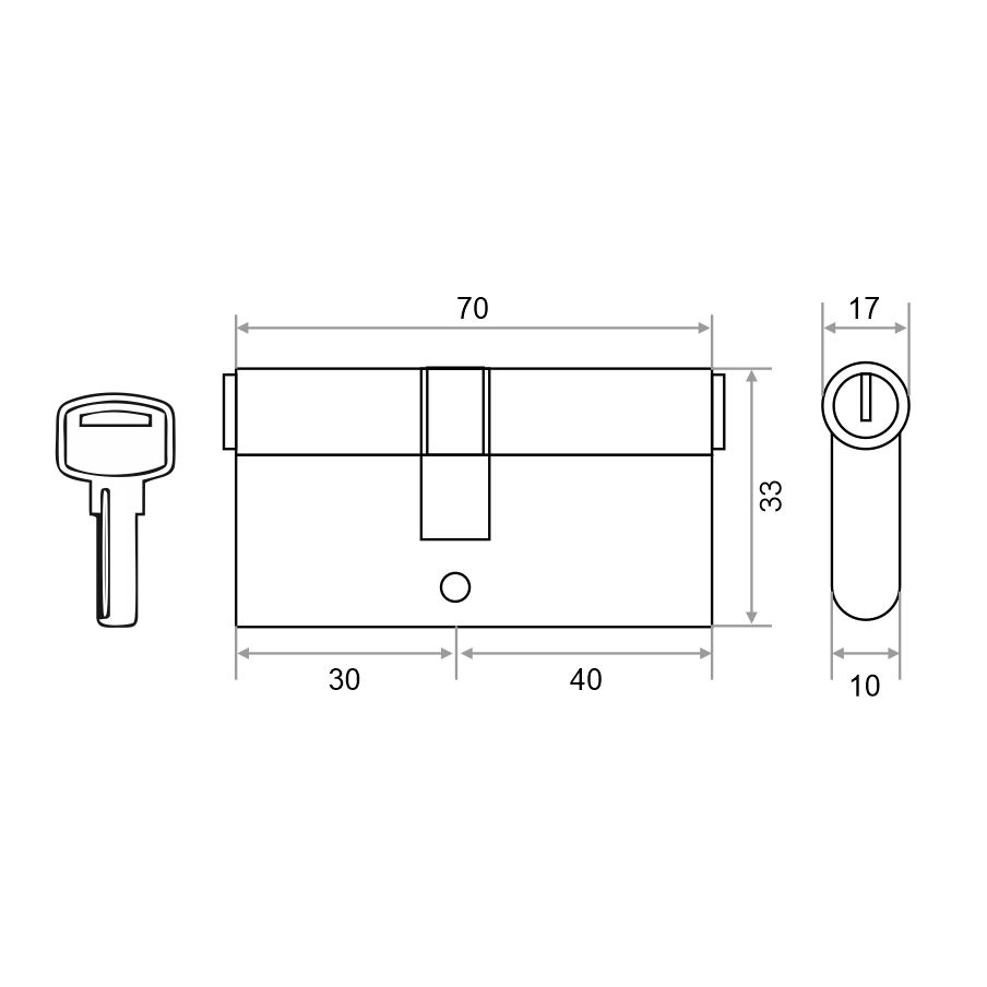 Механизм цилиндровый Trodos ЦМП 70(30/40) сплав ЦАМ 5 ключей, хром
