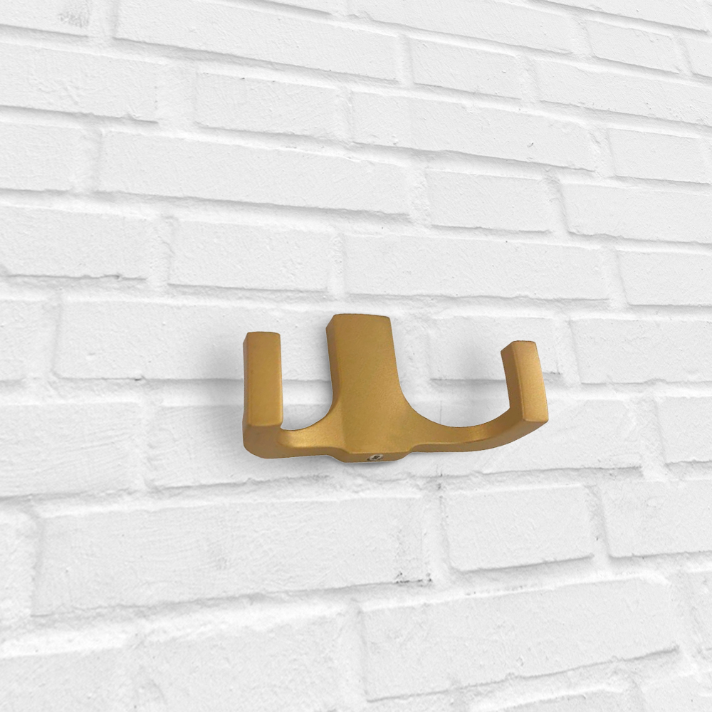 Крючок мебельный Trodos " ZY-146B" 2-рожковый, сплав ЦАМ, сатиновое золото матовый