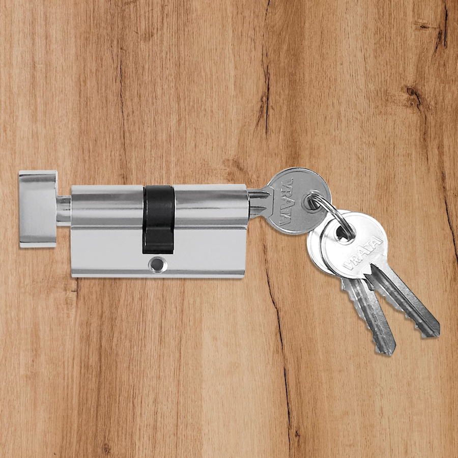 Механизм цилиндровый Vrata ЦМВ 80(40/40) алюминий 3 ключа, хром