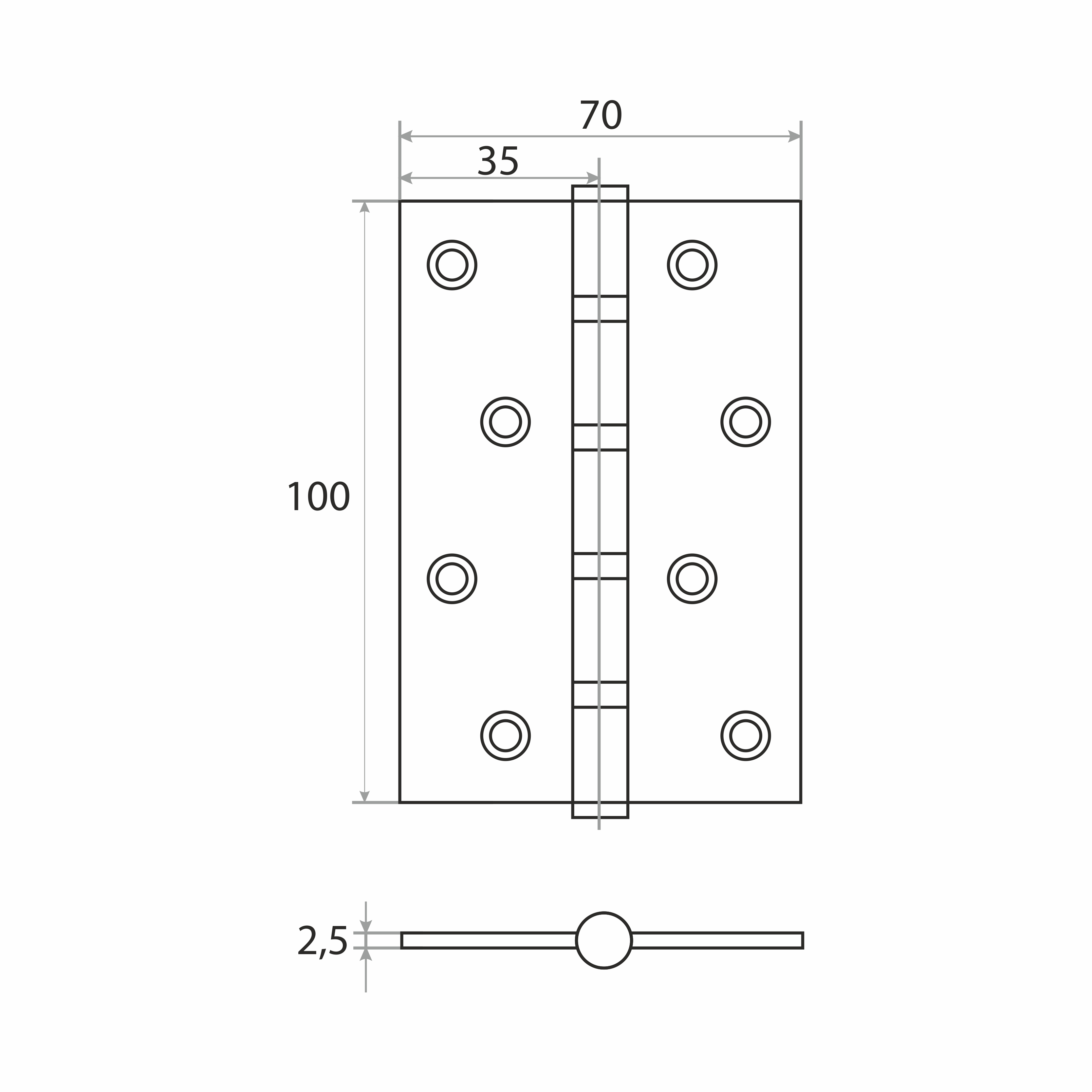 Петля накладная Trodos 100х70х2,5 SN никель, флоупак