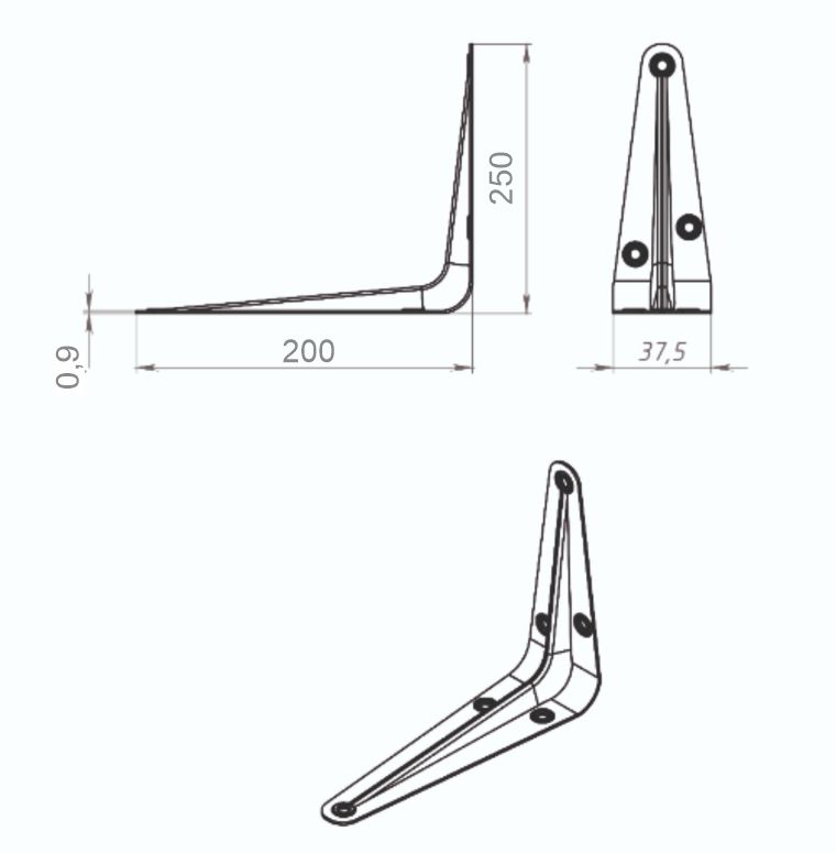 Полкодержатель (консоль) Trodos 250х200, серый